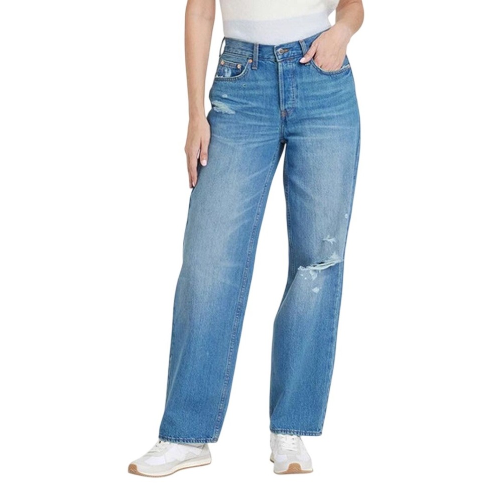 Universal Thread Women's Mid Rise Blue 90s Baggy Distressed Denim Jeans Size 4